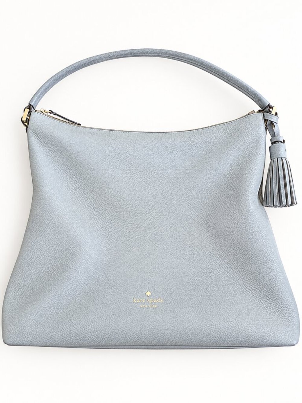 Kate Spade Light Blue Leather Slouchy Hobo Shoulder Bag | Tassel Large